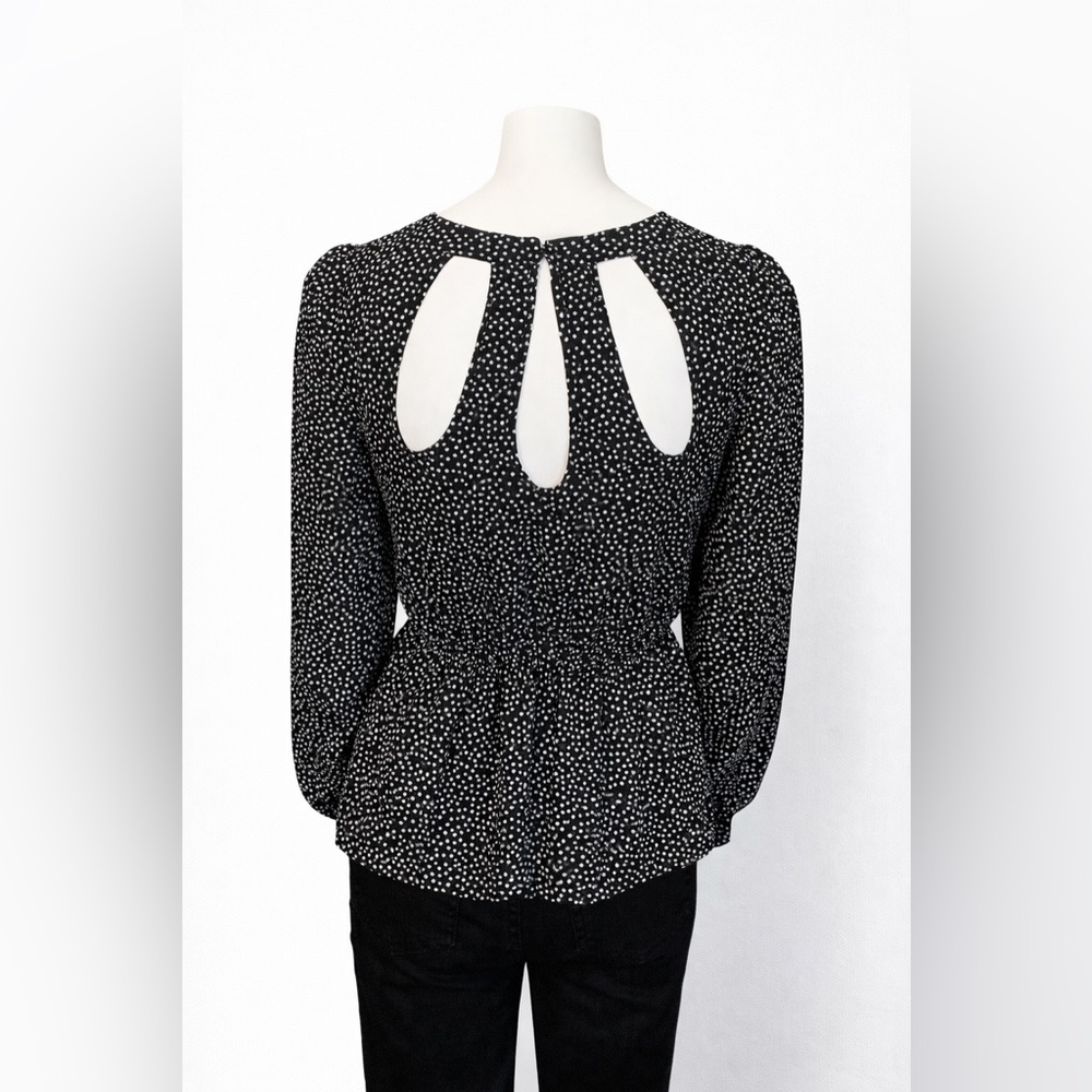 Women’s Small Black Blouse | White Print Cutout Work Top - Picture 2 of 2